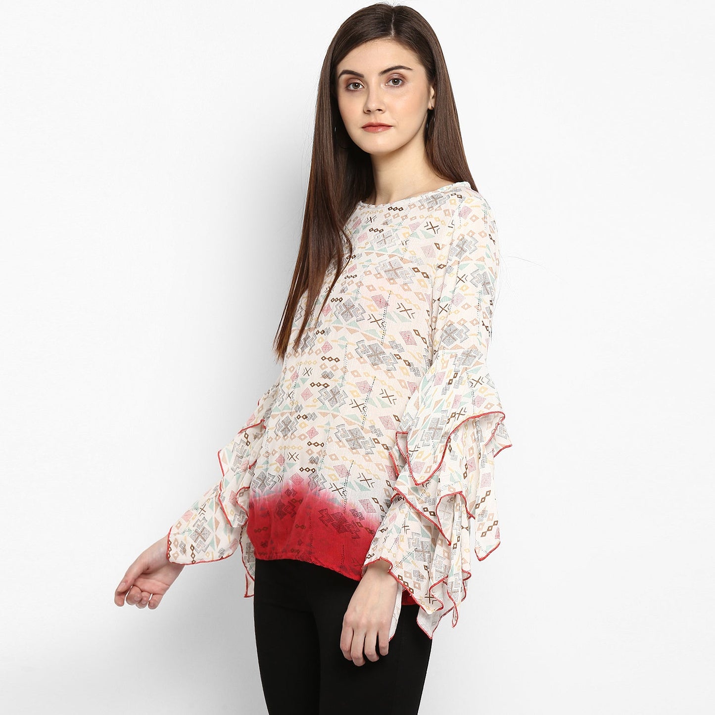 Women's Printed and Ombre Power Sleeve Top
