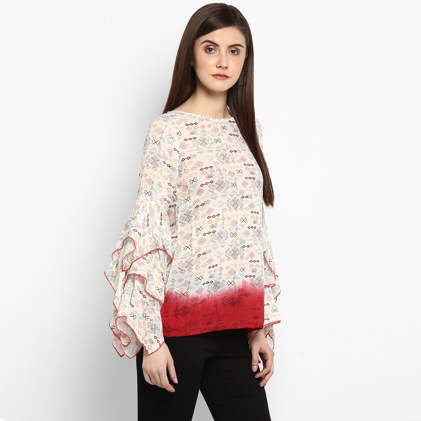 Women's Printed and Ombre Power Sleeve Top