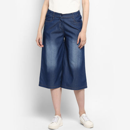Women's Navy Blue Denim Culotte
