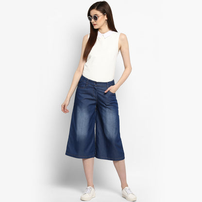 Women's Navy Blue Denim Culotte