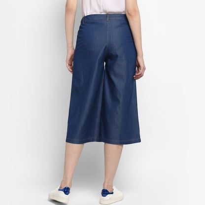 Women's Navy Blue Denim Culotte