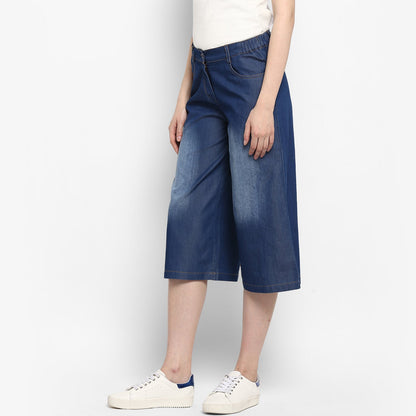 Women's Navy Blue Denim Culotte