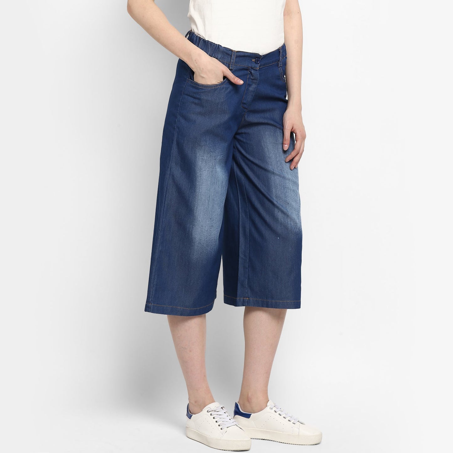 Women's Navy Blue Denim Culotte