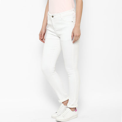 Women's Lycra Denim White Jeans