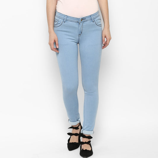 Women's Ice Blue Lycra Denim Distressed Jeans