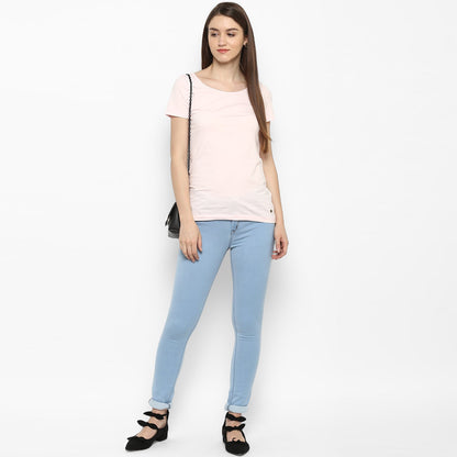 Women's Ice Blue Lycra Denim Distressed Jeans
