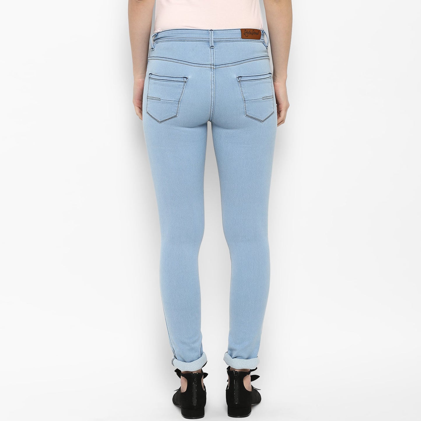 Women's Ice Blue Lycra Denim Distressed Jeans