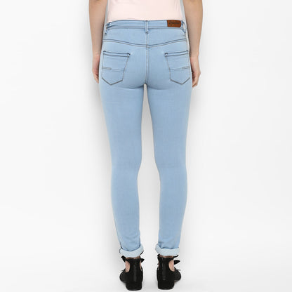 Women's Ice Blue Lycra Denim Distressed Jeans