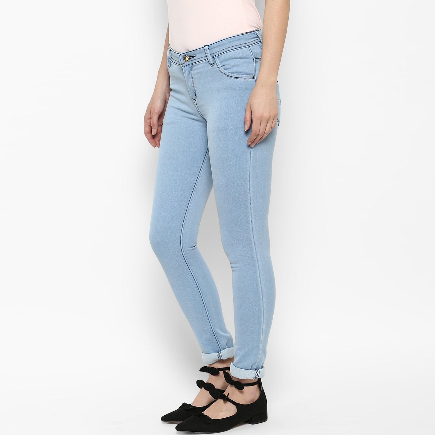 Women's Ice Blue Lycra Denim Distressed Jeans