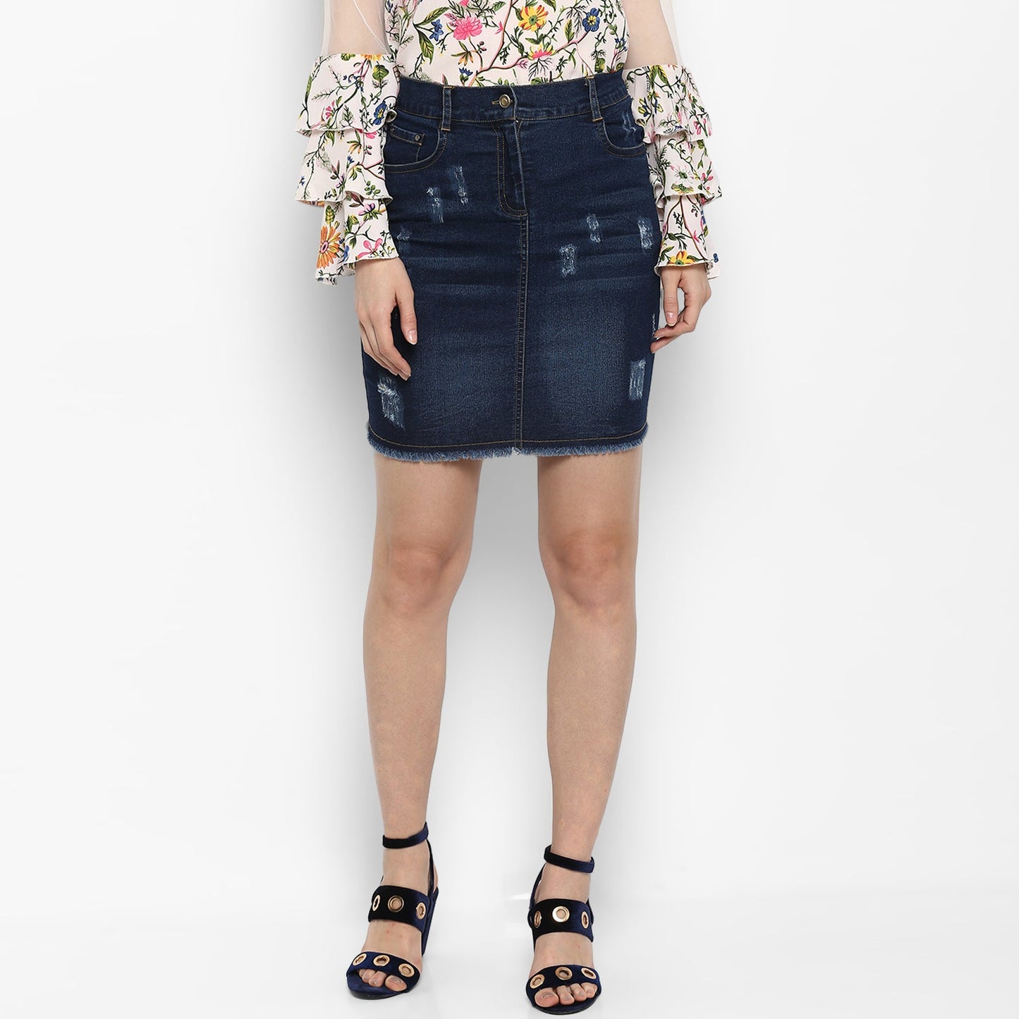 Women's Distressed Denim Skirt