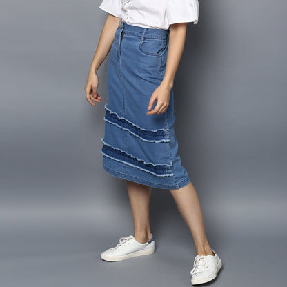 Women's Denim Distressed Strip Skirt