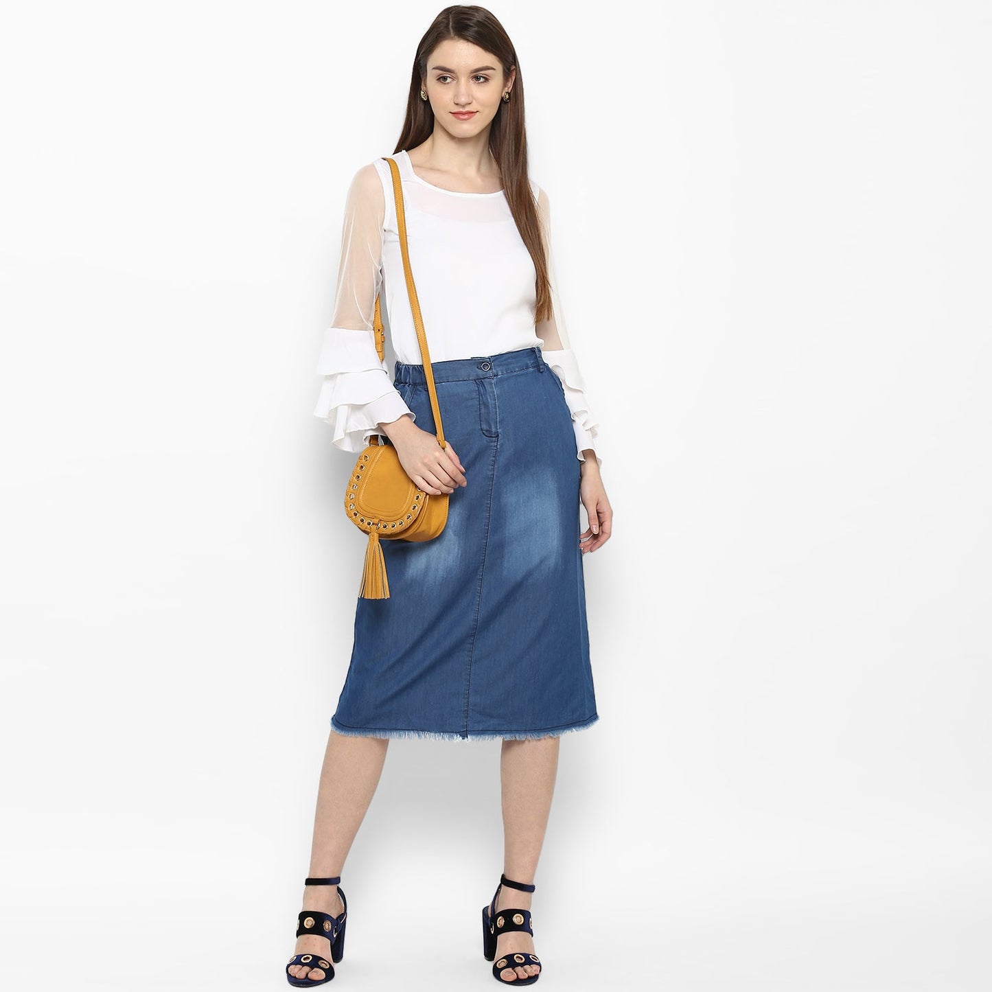 Women's Denim Skirt with Monkey Wash