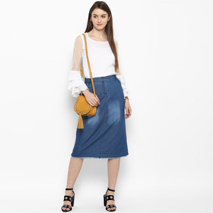 Women's Denim Skirt with Monkey Wash