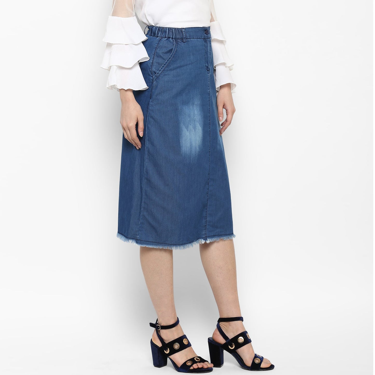 Women's Denim Skirt with Monkey Wash