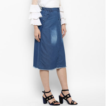 Women's Denim Skirt with Monkey Wash