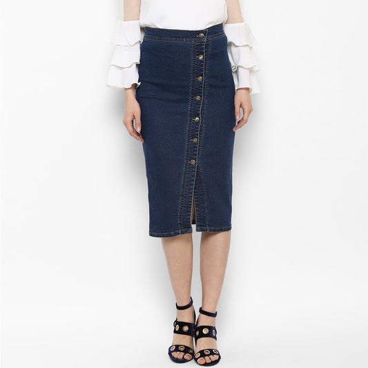 Women's Denim Diagonal Button Skirt