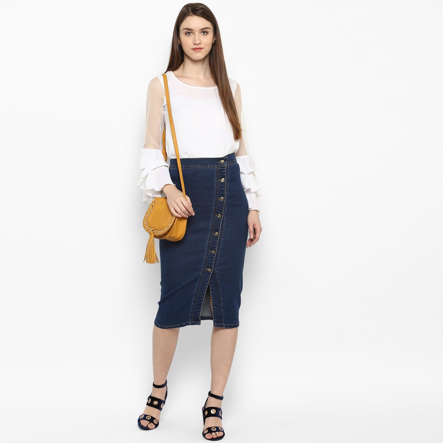 Women's Denim Diagonal Button Skirt