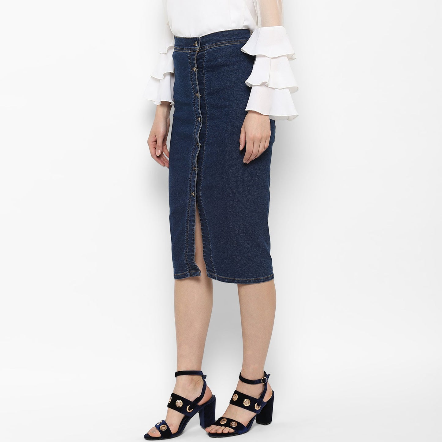 Women's Denim Diagonal Button Skirt