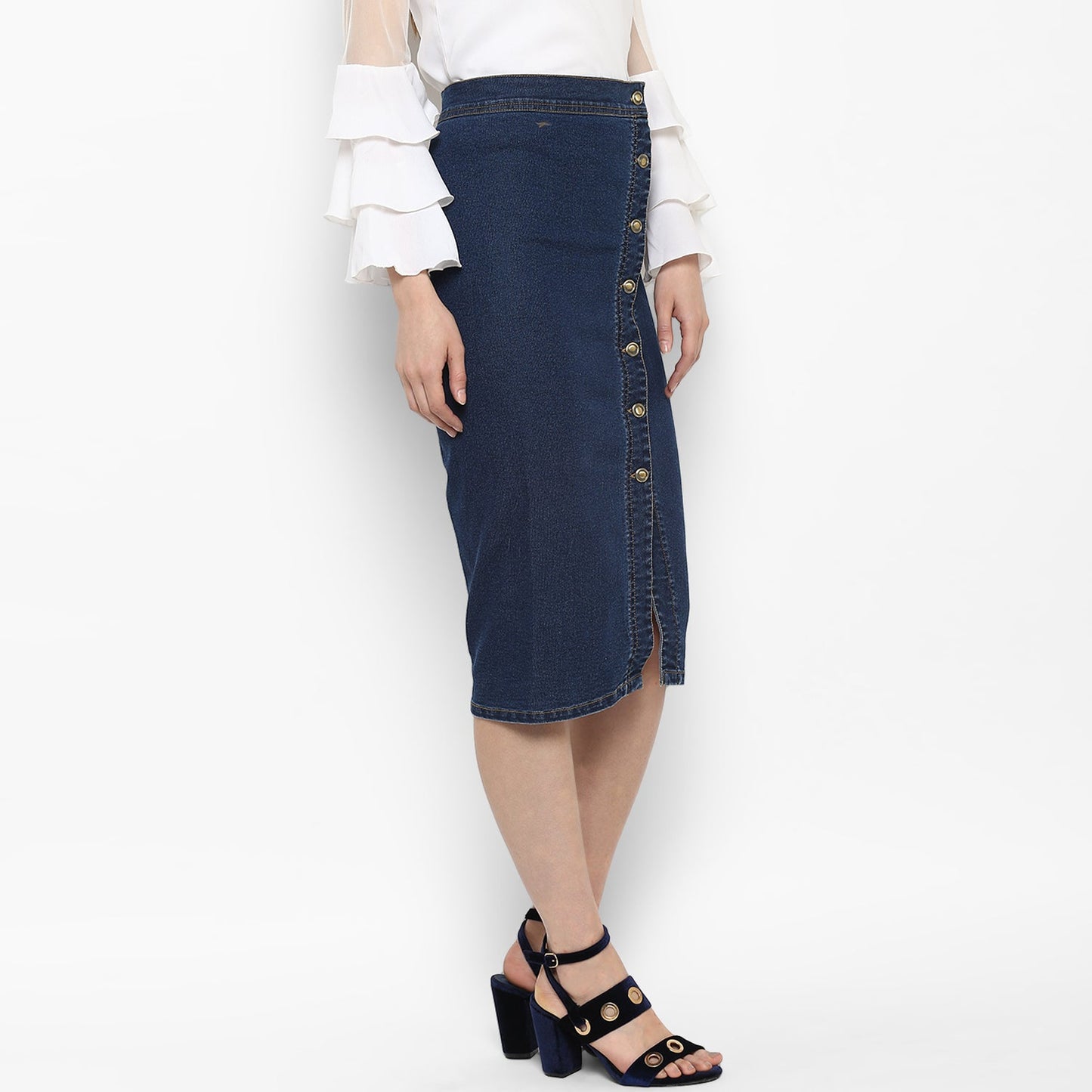 Women's Denim Diagonal Button Skirt