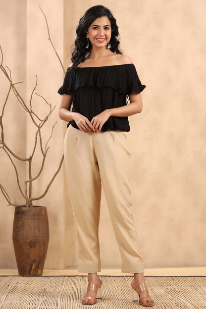 Women's  Gold Rayon Casual Wear Solid Straight Pants