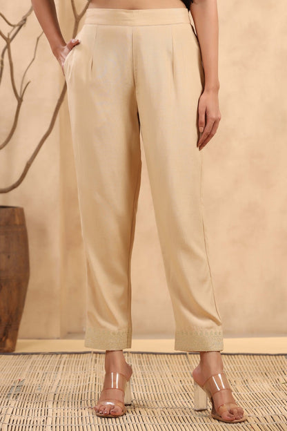 Women's  Gold Rayon Casual Wear Solid Straight Pants