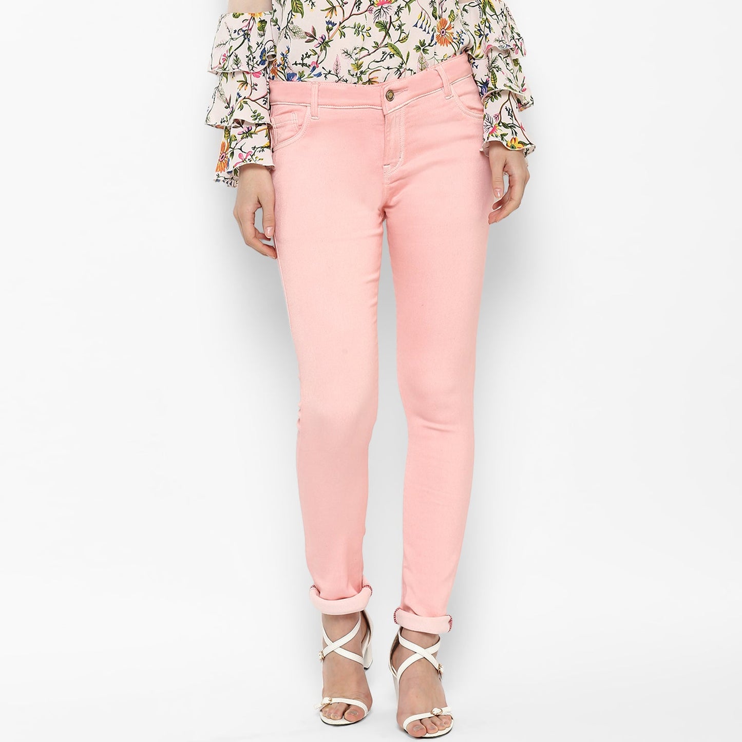 Women's Light Pink Lycra Denim Jeans