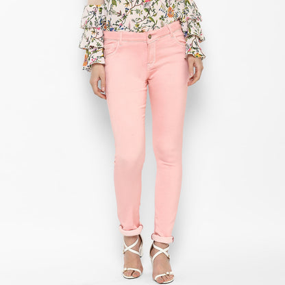 Women's Light Pink Lycra Denim Jeans