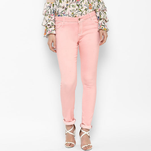 Women's Light Pink Lycra Denim Jeans