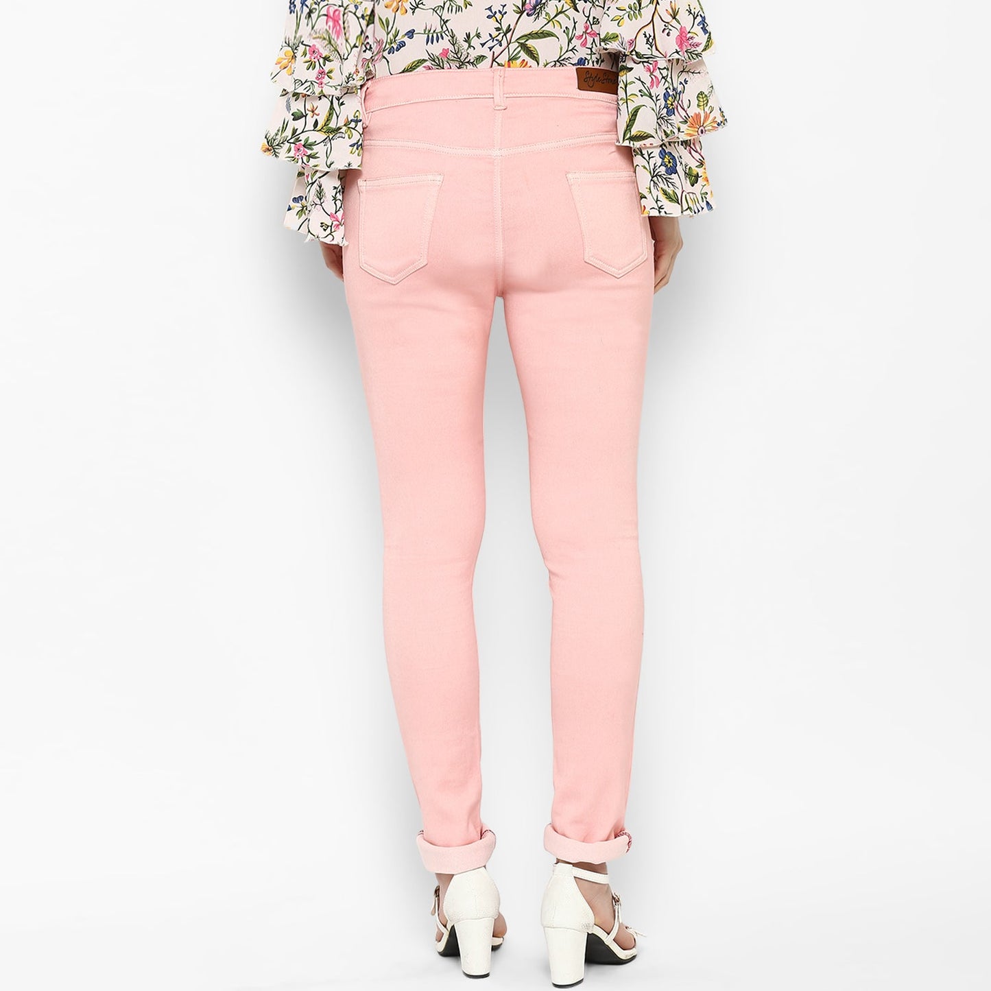 Women's Light Pink Lycra Denim Jeans