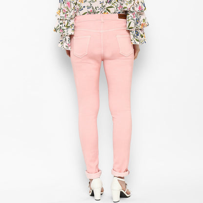 Women's Light Pink Lycra Denim Jeans