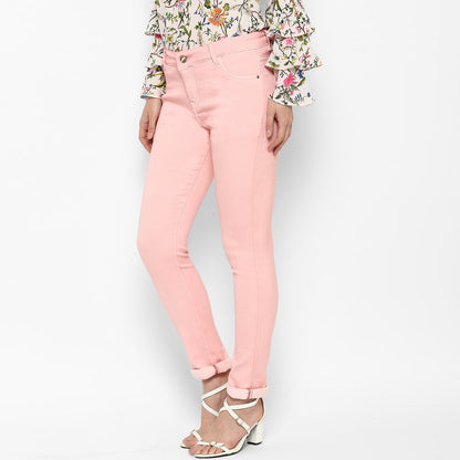 Women's Light Pink Lycra Denim Jeans