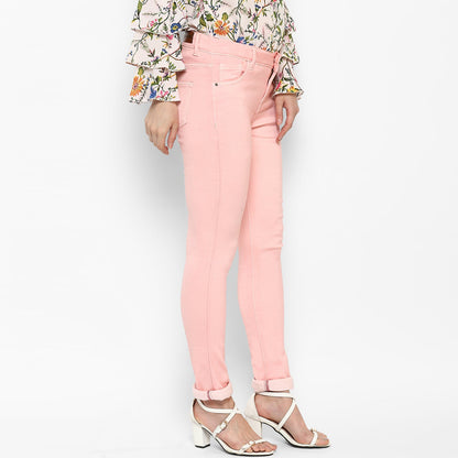 Women's Light Pink Lycra Denim Jeans