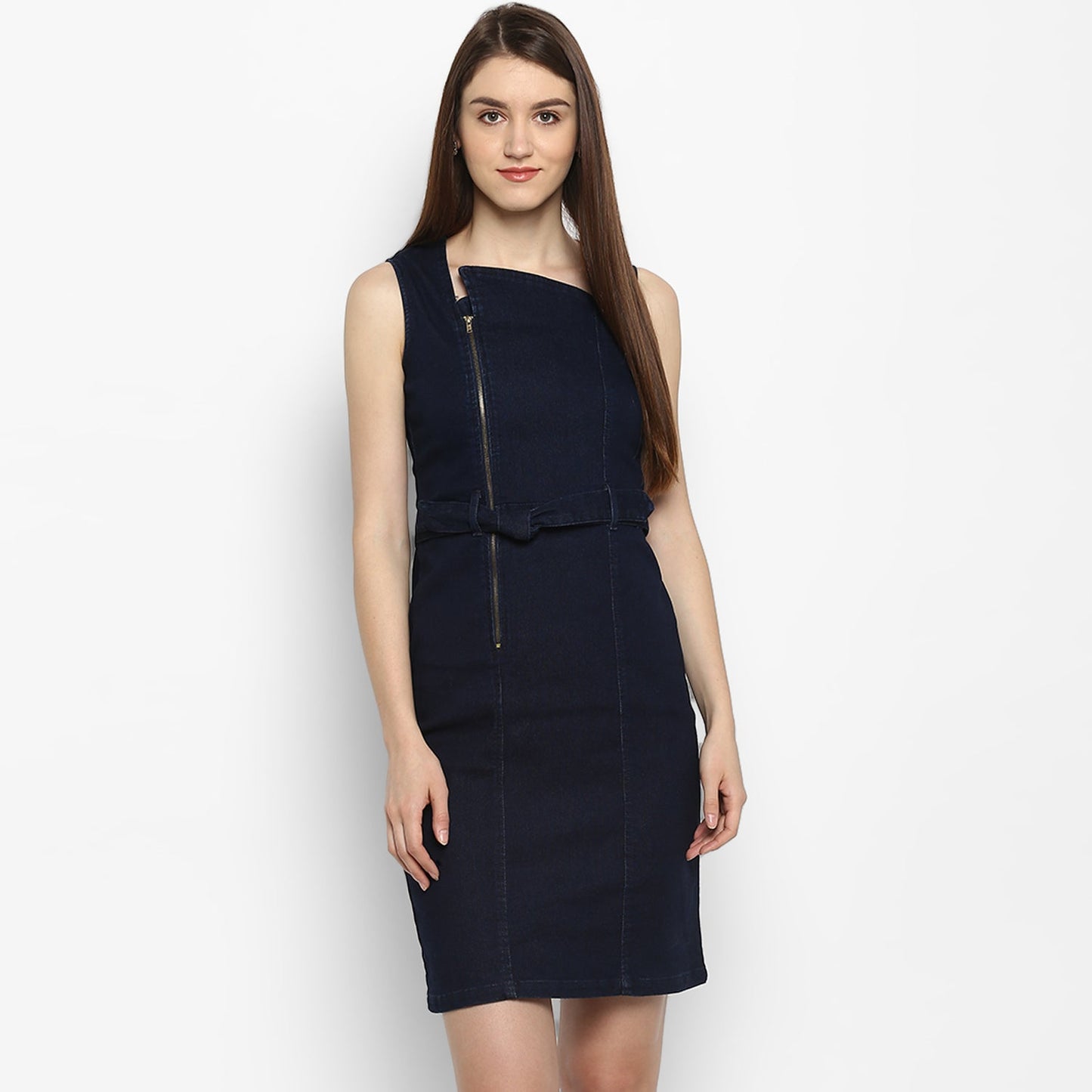 Women's Lycra Denim Zip Up Dress