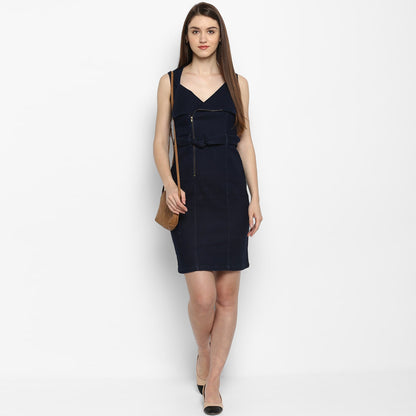 Women's Lycra Denim Zip Up Dress