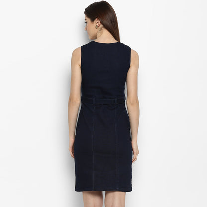 Women's Lycra Denim Zip Up Dress