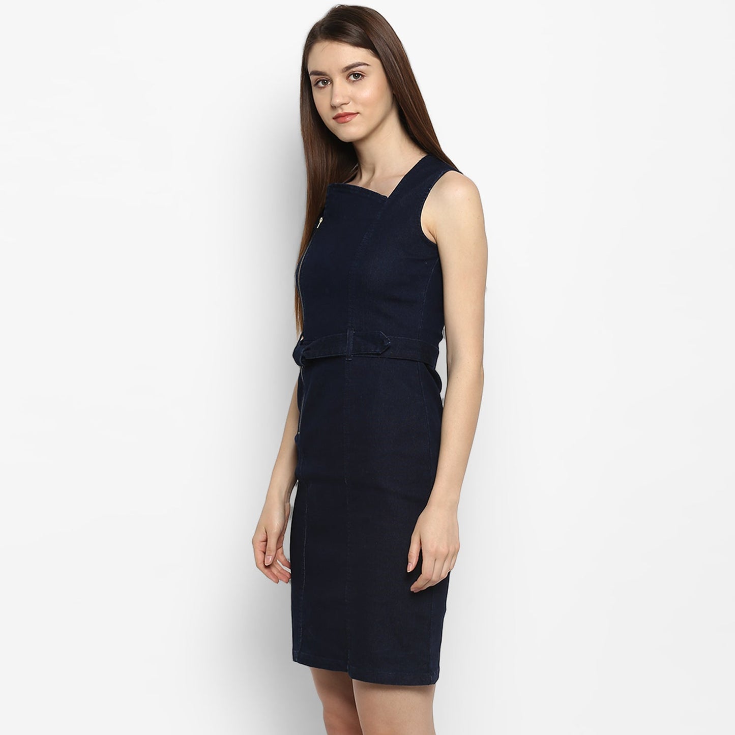 Women's Lycra Denim Zip Up Dress
