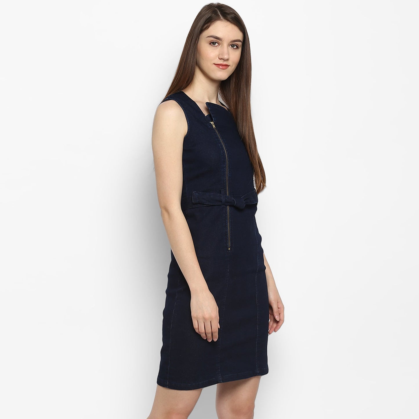Women's Lycra Denim Zip Up Dress