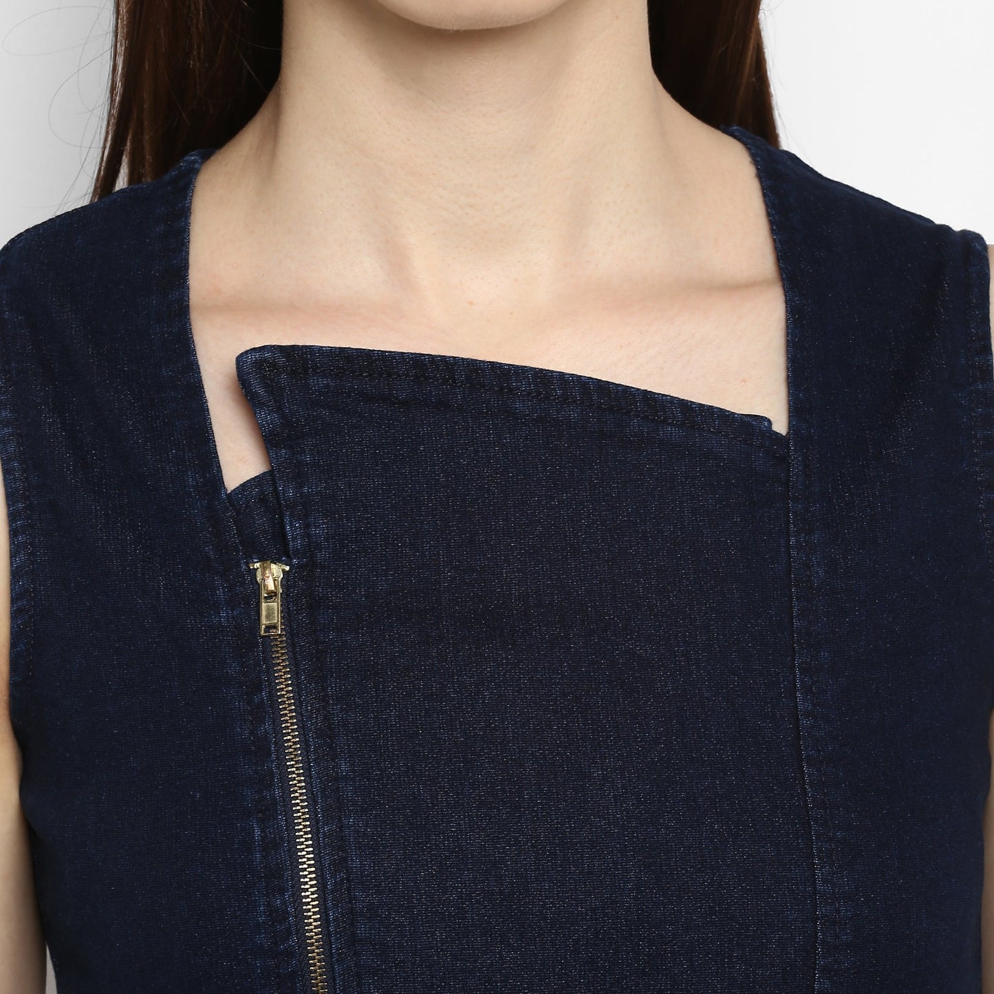 Women's Lycra Denim Zip Up Dress
