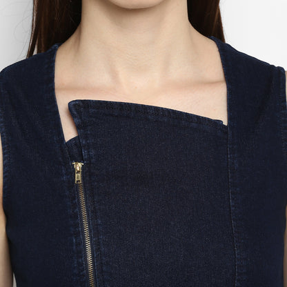 Women's Lycra Denim Zip Up Dress