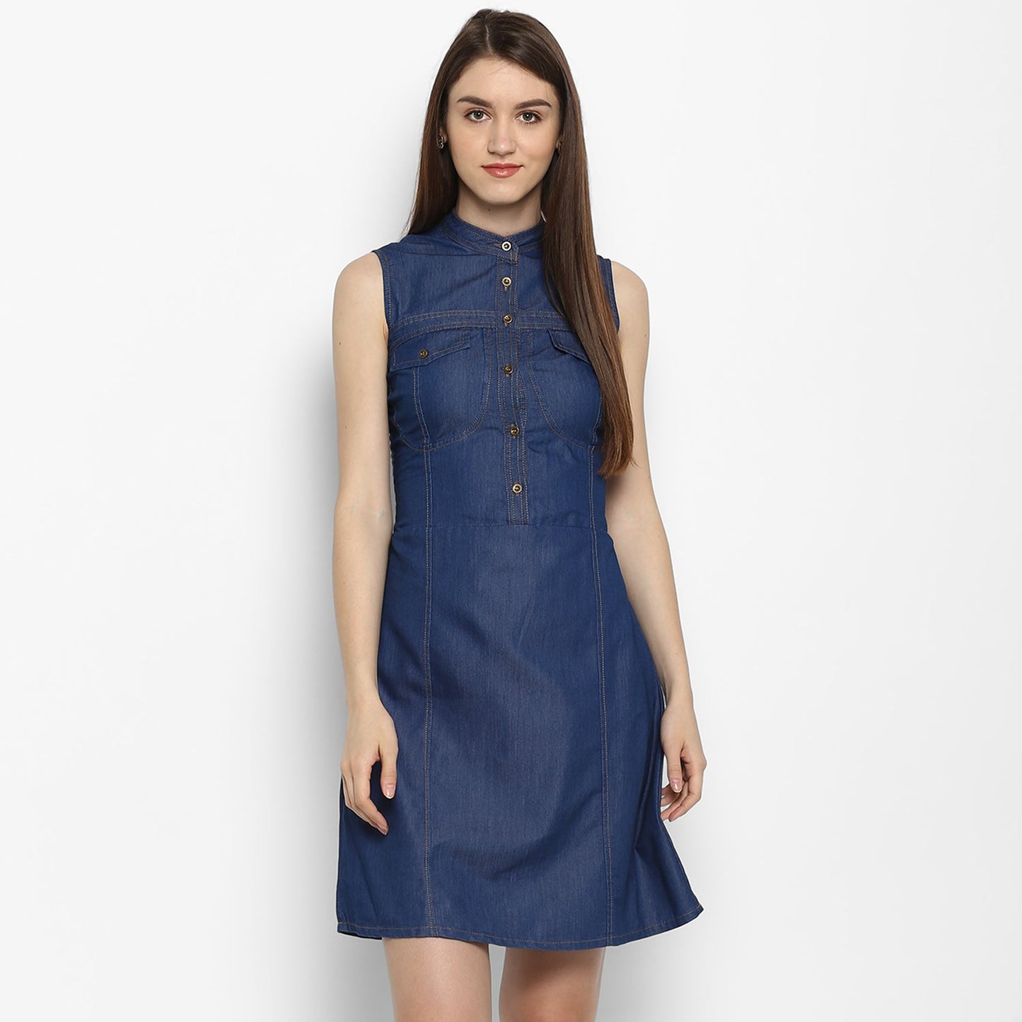Women's Denim Corset Style smocked back Waist Dress