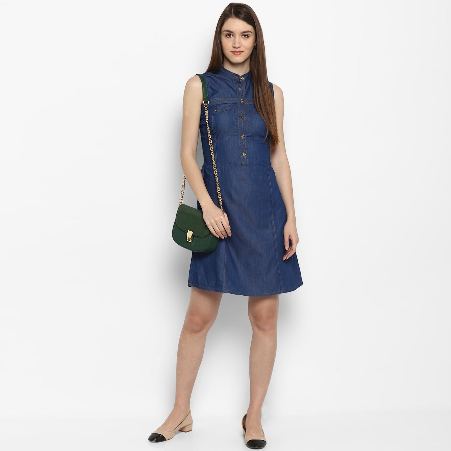 Women's Denim Corset Style smocked back Waist Dress