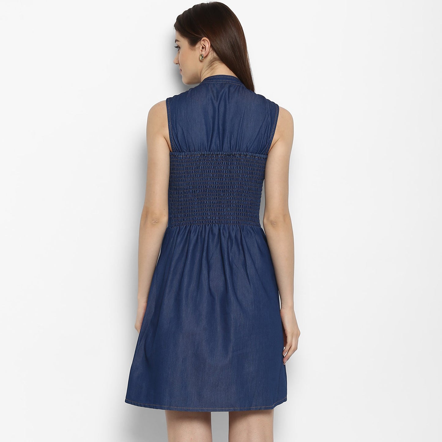 Women's Denim Corset Style smocked back Waist Dress