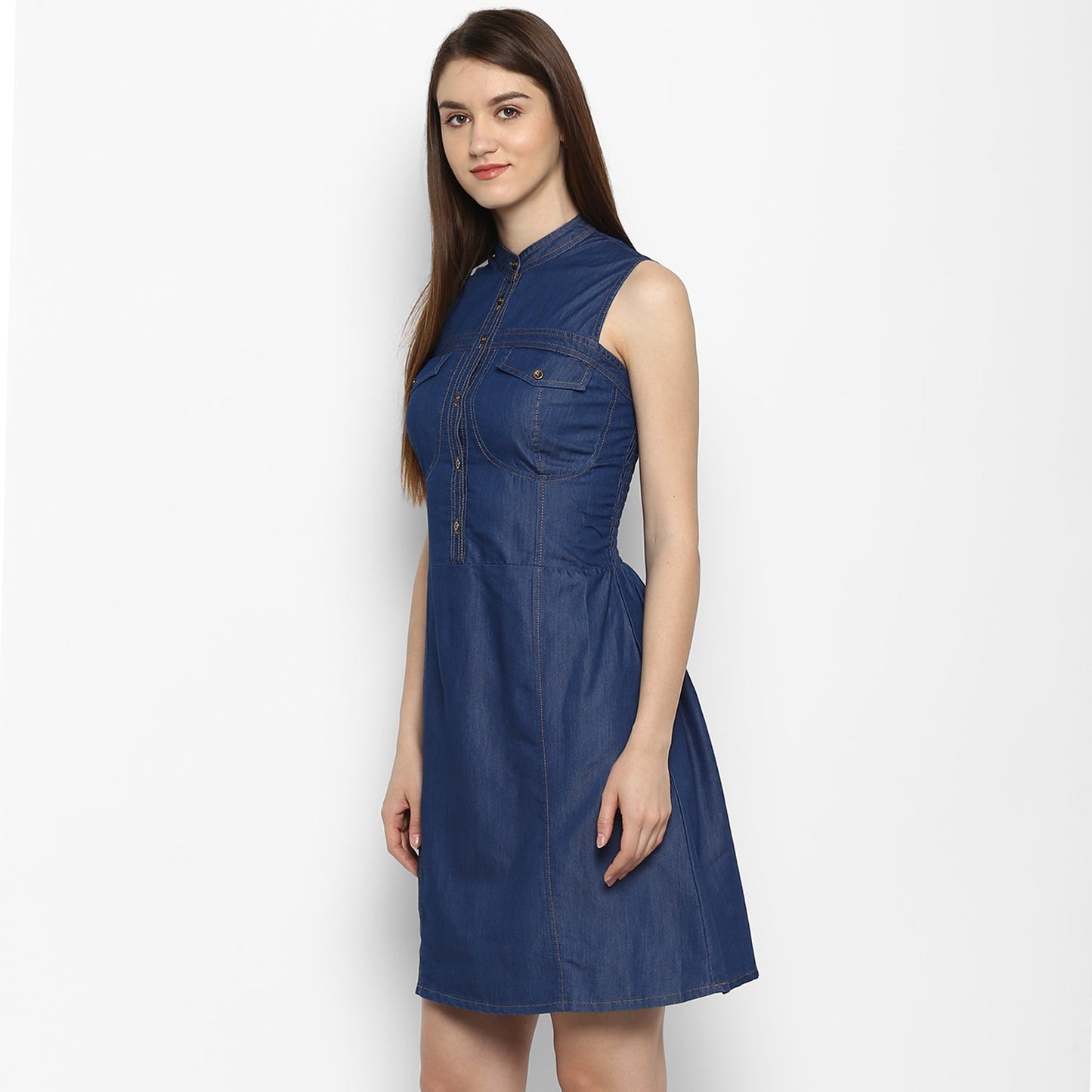 Women's Denim Corset Style smocked back Waist Dress