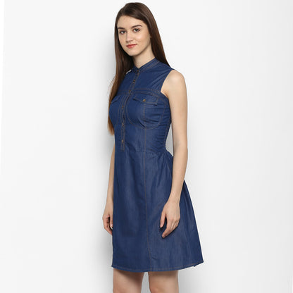 Women's Denim Corset Style smocked back Waist Dress