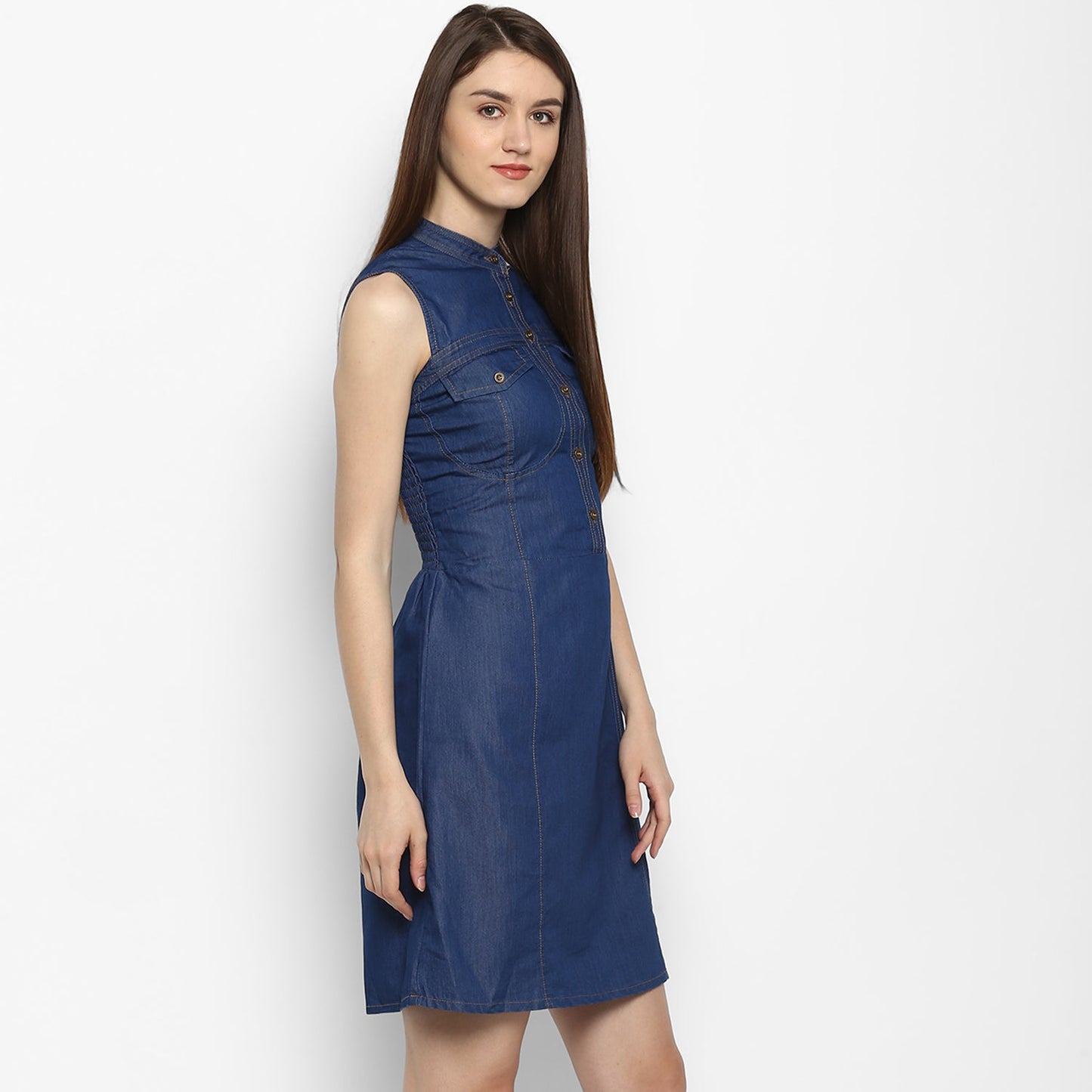Women's Denim Corset Style smocked back Waist Dress