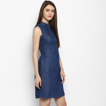 Women's Denim Corset Style smocked back Waist Dress