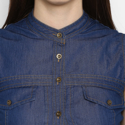Women's Denim Corset Style smocked back Waist Dress