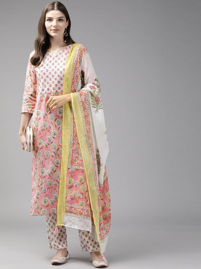 Women's Pink & Offwhite Printed Kurta Set