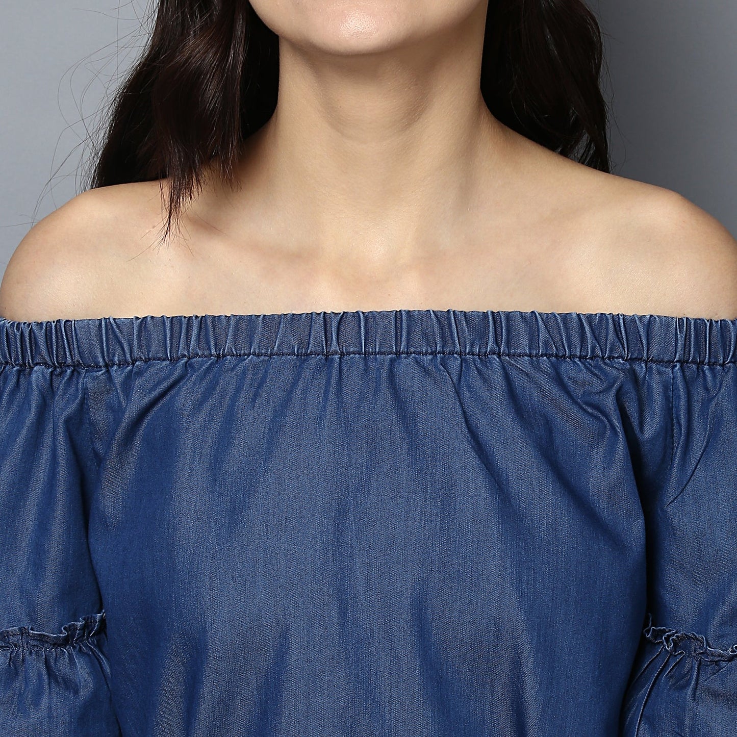 Women's Denim Off Shoulder Tier Sleeve Dress