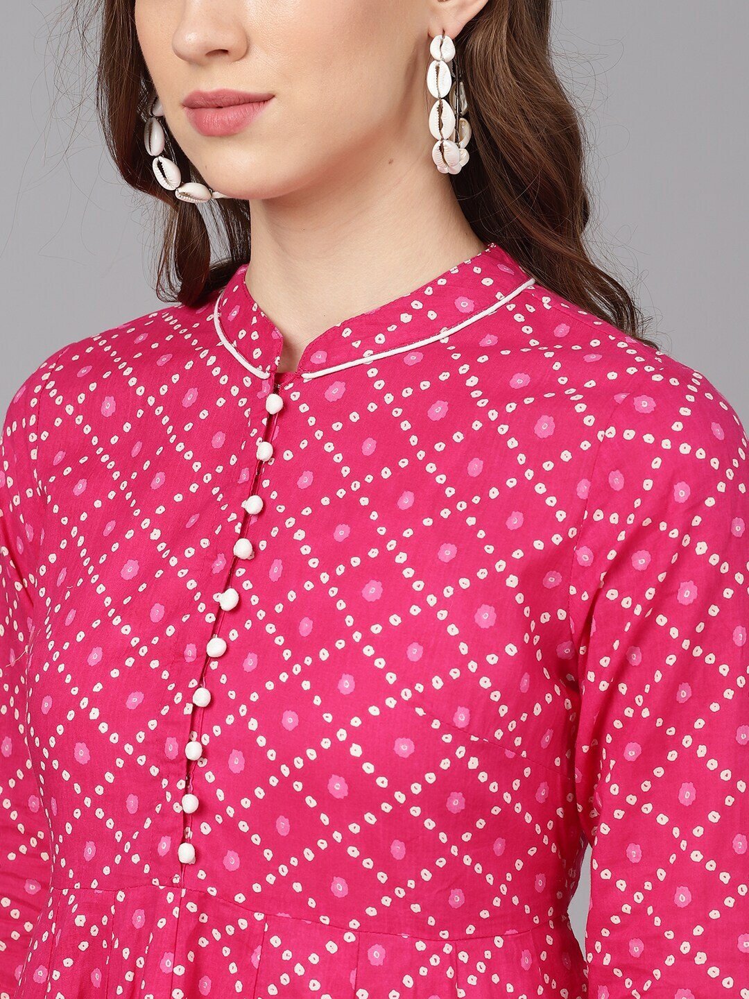 Women's  Magenta & White Printed Anarkali Kurta